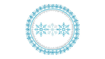 Blue oval snowflake frame on white background