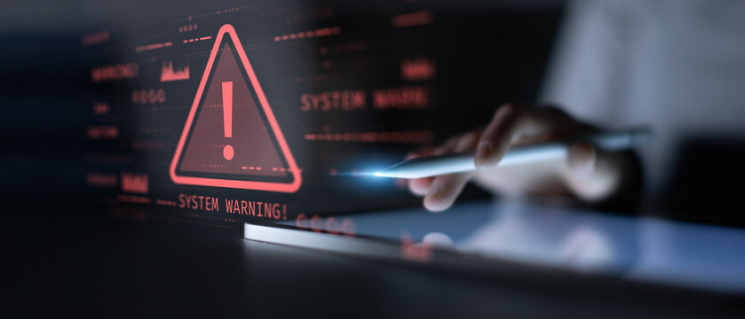 Cybersecurity System Warning and Digital Threat Alert Displayed on Virtual Interface