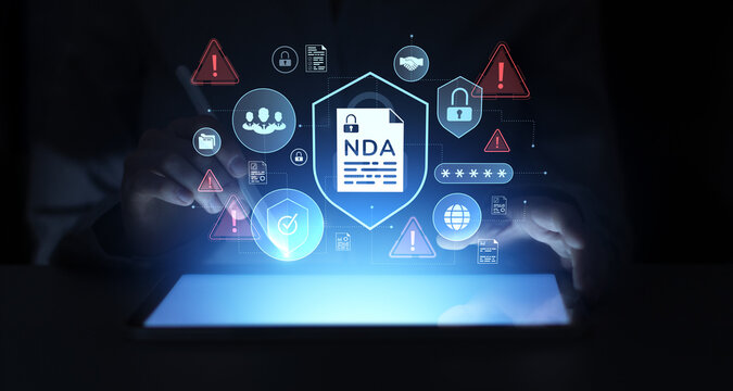 NDA Digital Protection Interface with Confidentiality Controls and Risk Alert Visualization.