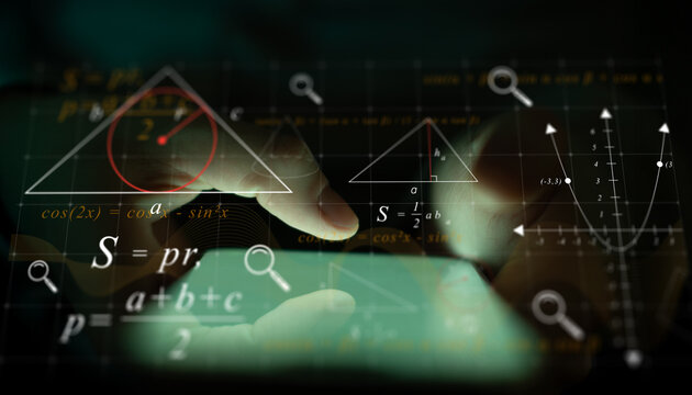 Digital Geometry Formulas and Trigonometric Calculations Illustrated on Virtual Screen.