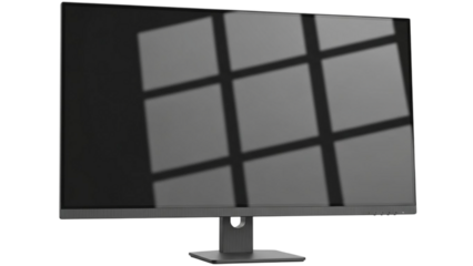 Large external monitor display presented in a clean product view with refined screen details, isolated on white and transparent background, PNG format