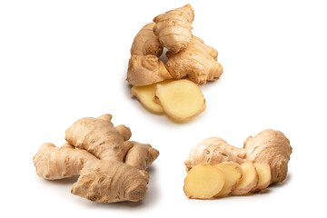 Ginger root isolated on white background.