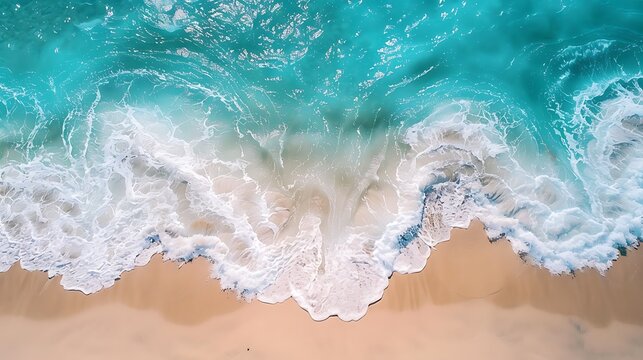 Aerial view of turquoise ocean waves gently crashing beautiful scenic outdoor landscape background high resolution nature photography - Powered by Adobe