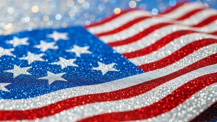 Close up of a sparkling american flag with stars and stripes texture