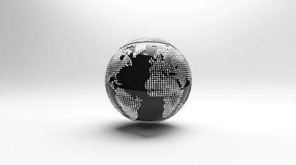 A minimalist black and white illustration of a globe symbol representing global connectivity as a digital icon