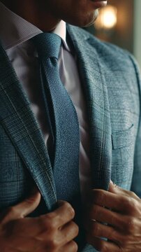 Adjusting a Suit Jacket and Tied Tie for a Polished Look