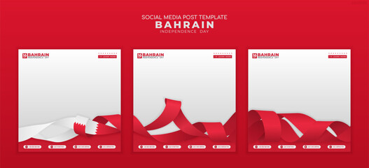 Set of carousel posts background template with red white flag ribbon, suitable for independence day