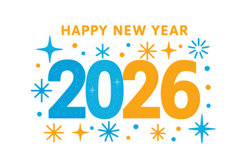 Celebrate the glittering year 2026 with vibrant blue and orange festivities