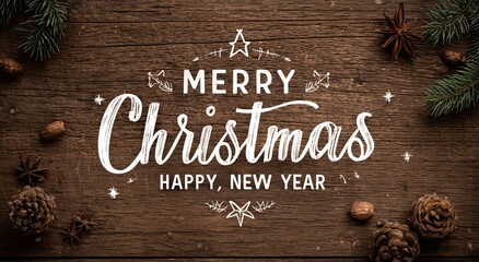 Merry Christmas Happy New Year text on wood lettering