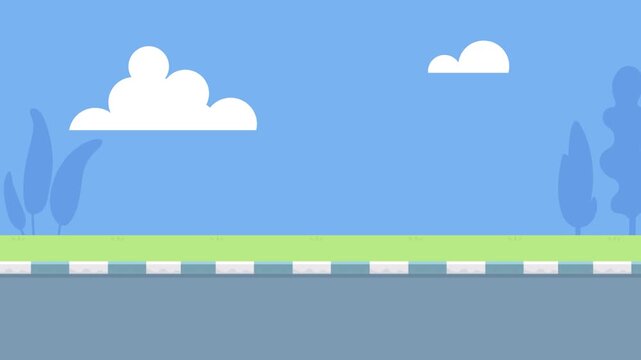 Flat Design Road with Clouds and Trees Background street