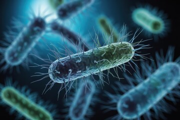 Fototapeta premium Microscopic view of rod shaped bacteria under blue light