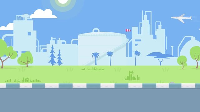 Industrial complex with trees and road factory industry