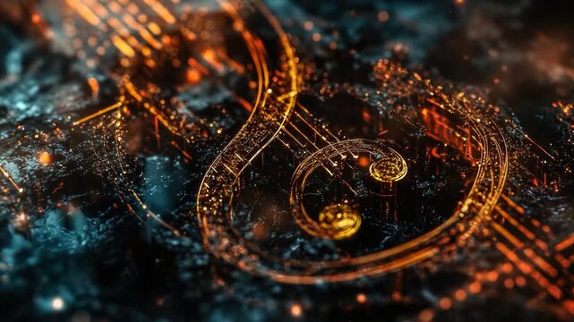 A musical note surrounded by glowing music notes for use in musical, educational or design projects