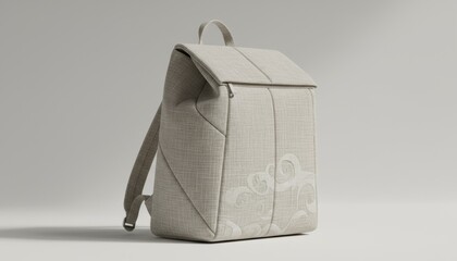 Soft warm white tone Cloud Dancer textile backpack displayed in minimal serene light with subtle pale pattern creating an elegant refined object accent in a calm airy scene