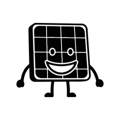 Smiling solar panel cartoon character silhouette, vector art