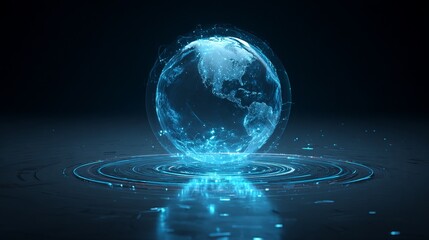 A digital representation of the Earth in vibrant blue light, highlighting global connectivity, innovation, and futuristic technology.