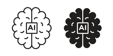 AI brain icons set. Simple set of vector illustrations