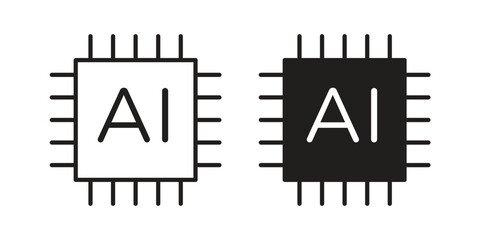 AI chip icons set. Simple set of vector illustrations