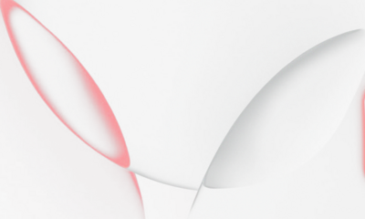 Abstract red and white glowing curves creating a dynamic dark backdrop. transparent background