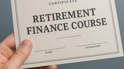 sustainable retirement plan concept. Certificate for a retirement finance course held in a hand.