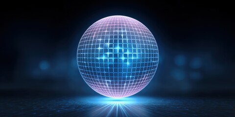 Battery backup charging concept. A glowing, digital sphere with a grid pattern, set against a dark background, exuding a futuristic and vibrant atmosphere.