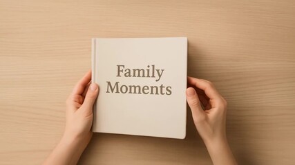 sustainable retirement plan concept. Family photo album titled "Family Moments" held in hands.