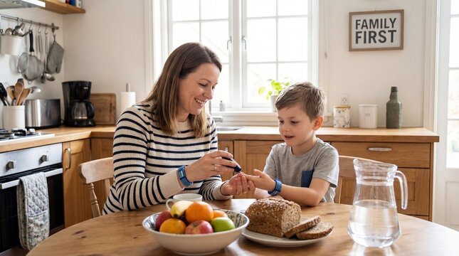 Mother and son interacting while preparing food in a cozy kitchen - Powered by Adobe