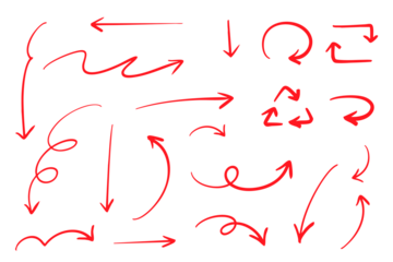 ベクターのペンの手書きの矢印セット 赤