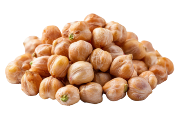 Pile of light brown raw chickpeas with green sprouts on black background garbanzo beans, Isolated On Transparent Background, Png Cut Out