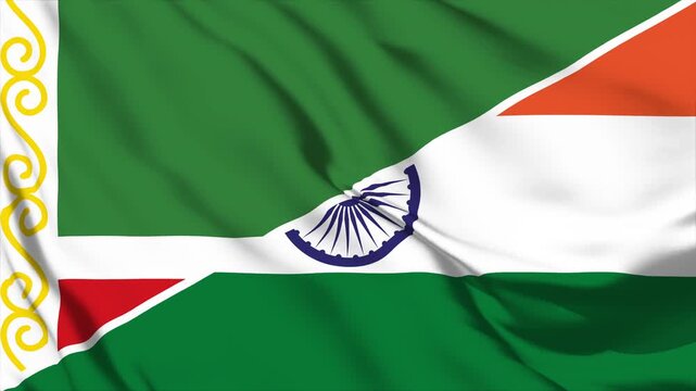 Waving Flag of Chechen Republic and India National Symbols of International Cooperation
