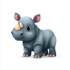 Fototapeta premium Cute cartoon rhinoceros playing in a colorful garden digital illustration whimsical style cheerful atmosphere