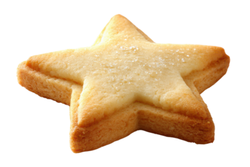 Golden star shaped sugar cookie with sparkling sugar crystals on black baked food, Isolated On Transparent Background, Png Cut Out