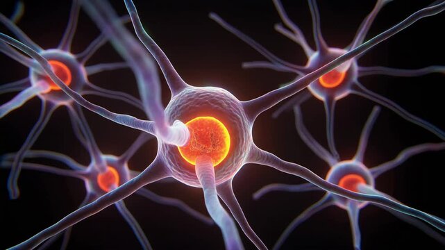 Microscopic view of interconnected neurons, illustrating cellular signaling and biological processes.