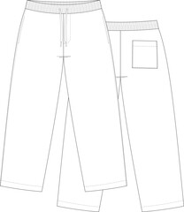 Jersey Pants flat sketch technical drawing front and back view