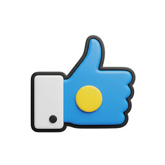 Blue thumbs up icon with yellow circle and white sleeve