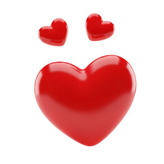 Three shiny red hearts isolated on a white background