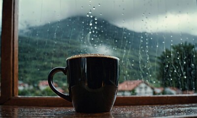 Colombian coffee cup in warm natural and commercial environments