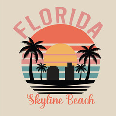 Florida Skyline Beach Retro Sunset Illustration