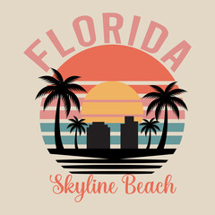 Florida Skyline Beach Retro Sunset Illustration