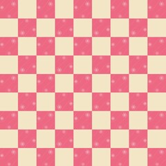 Pink floral checkerboard seamless pattern