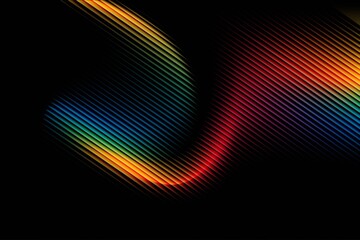 Vibrant abstract wave design on a deep black background featuring glowing neon red, yellow, and blue highlights, creating a dynamic futuristic motion effect ideal for digital art, modern design