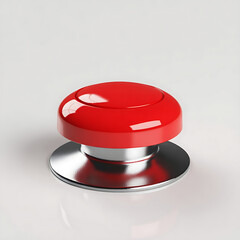 Red push button on a white background, symbolizing emergency medical service technology equipment