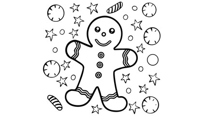 cute gingerbread man smiling with candy bag