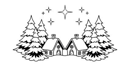 magical winter village with cozy cottages snowy road