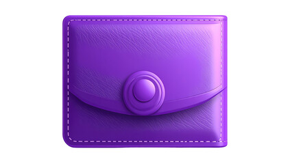A purple leather wallet with a rounded flap and a circular button closure, textured with delicate stitching details
