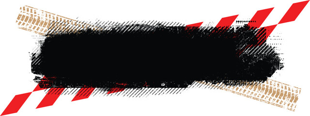 Grunge racing banner with checkered flag pattern and tire track texture , perfect for motorsport design. Racing-inspired grunge background for automotive branding design. Vector illustration.