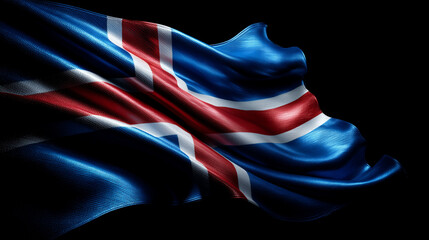 icelandic flag iceland waving in the wind on black background