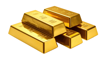 Stack of shiny gold bars piled on each other against a dark background; bullion wealth concept