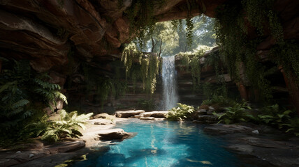 Beautiful underground cave lake landscape