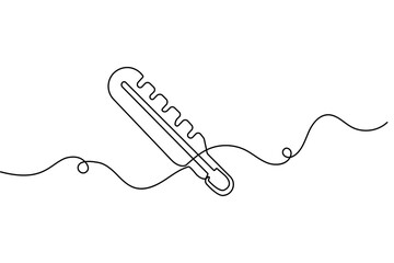 Obraz premium Medical thermometer one line art minimalist style isolated outline vector design